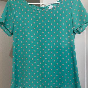 Teal/ pink polka dot Francesca’s top, button detail down back